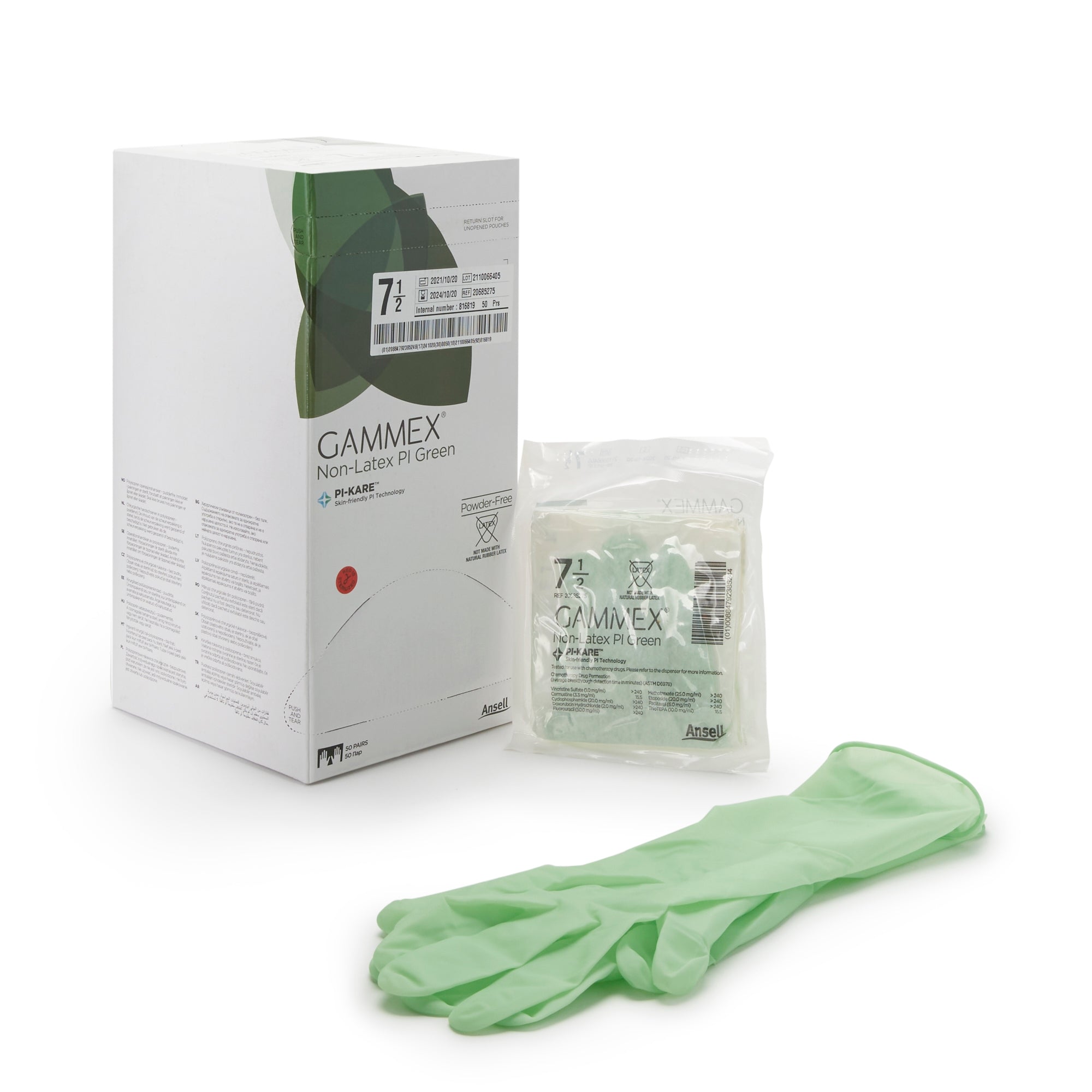 GAMMEX® Non-Latex PI Green Surgical Gloves – Size 7.5 (SKU: 20685275)