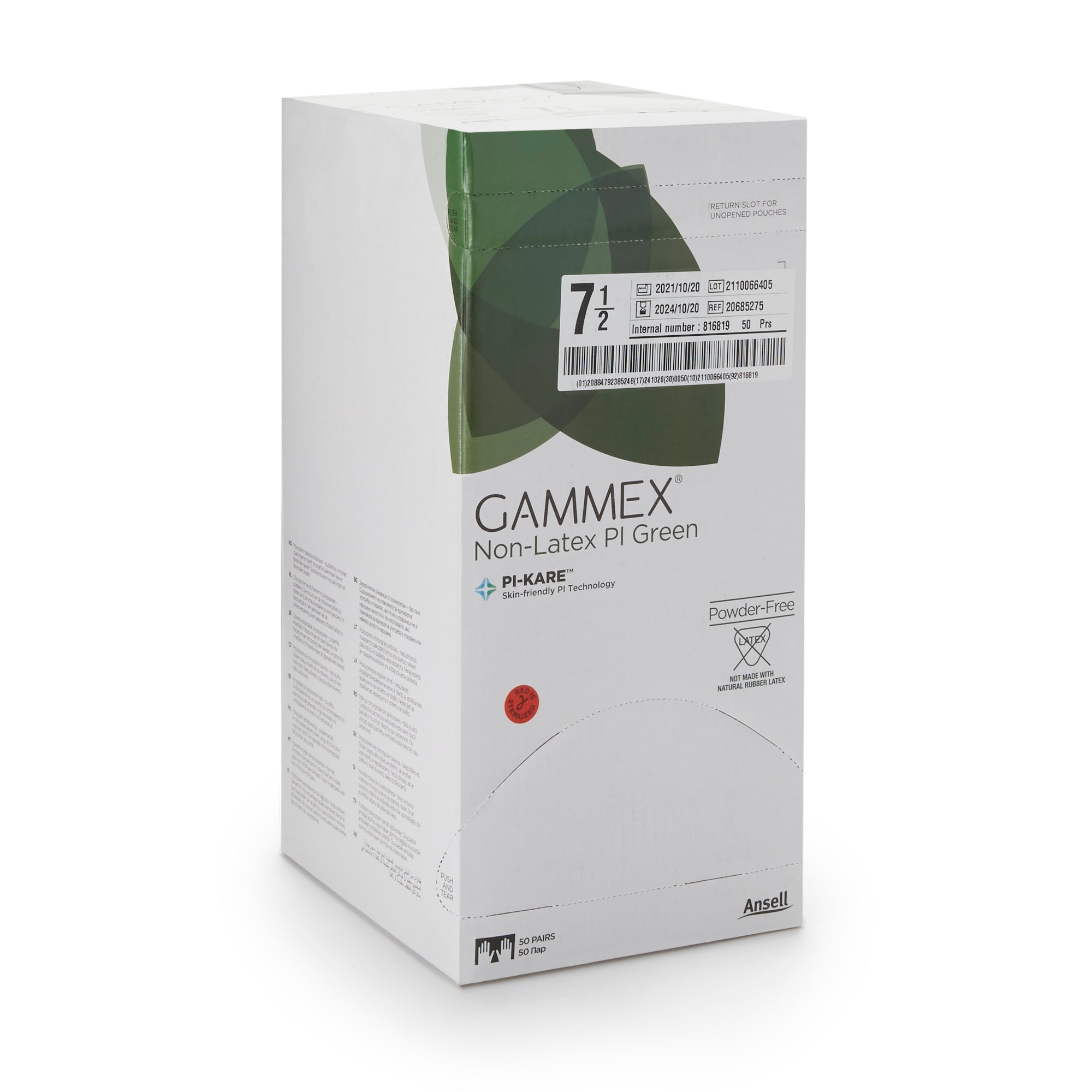 GAMMEX® Non-Latex PI Green Surgical Gloves – Size 7.5 (SKU: 20685275)