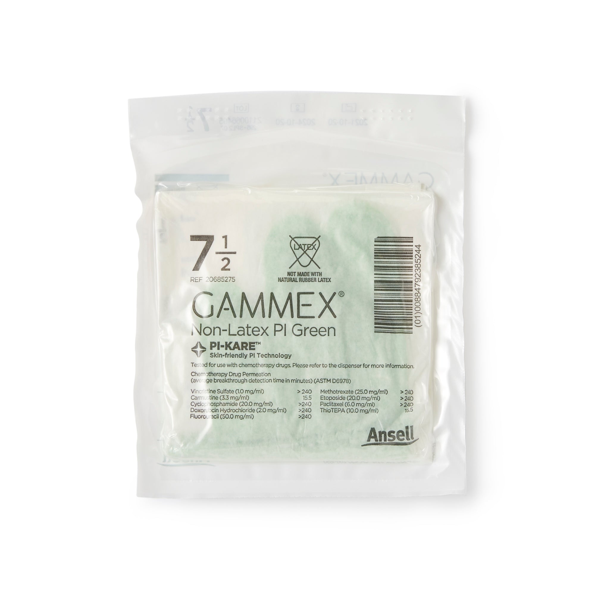 GAMMEX® Non-Latex PI Green Surgical Gloves – Size 7.5 (SKU: 20685275)