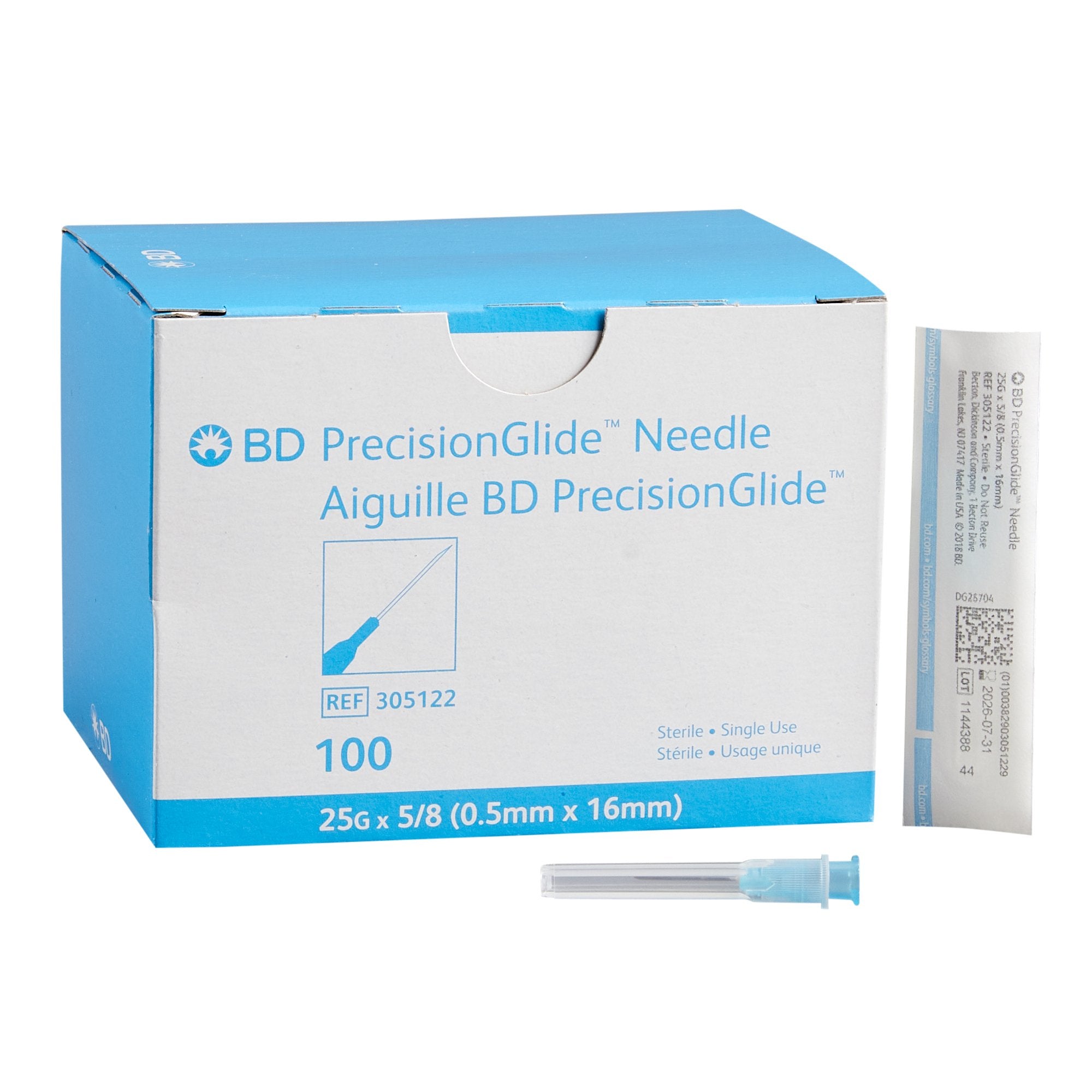 BD PrecisionGlide™ Needle – 25G x 5/8", Regular Wall (SKU: 305122)