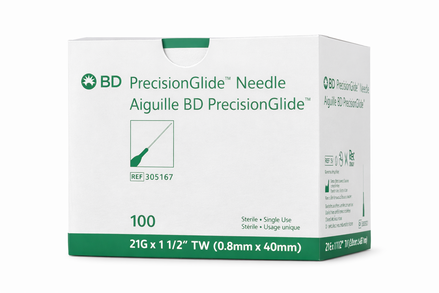 BD PrecisionGlide™ Needle – 21G x 1-1/2", Regular Bevel (SKU: 305167)