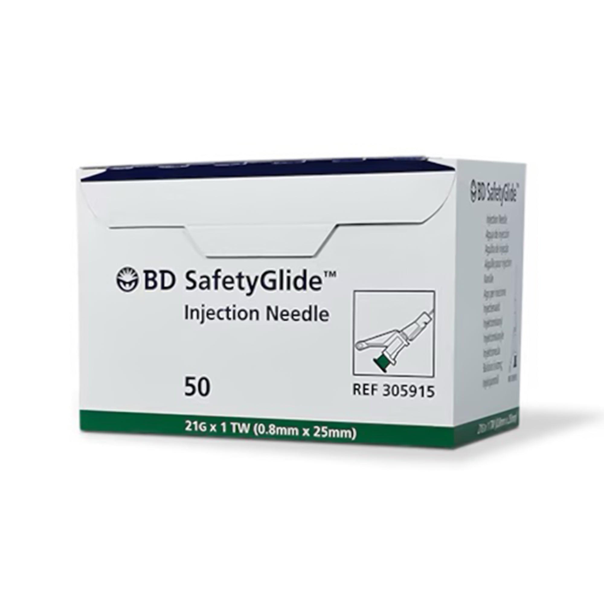 BD SafetyGlide™ Shielding Hypodermic Needle – 21G x 1" (SKU: 305915)