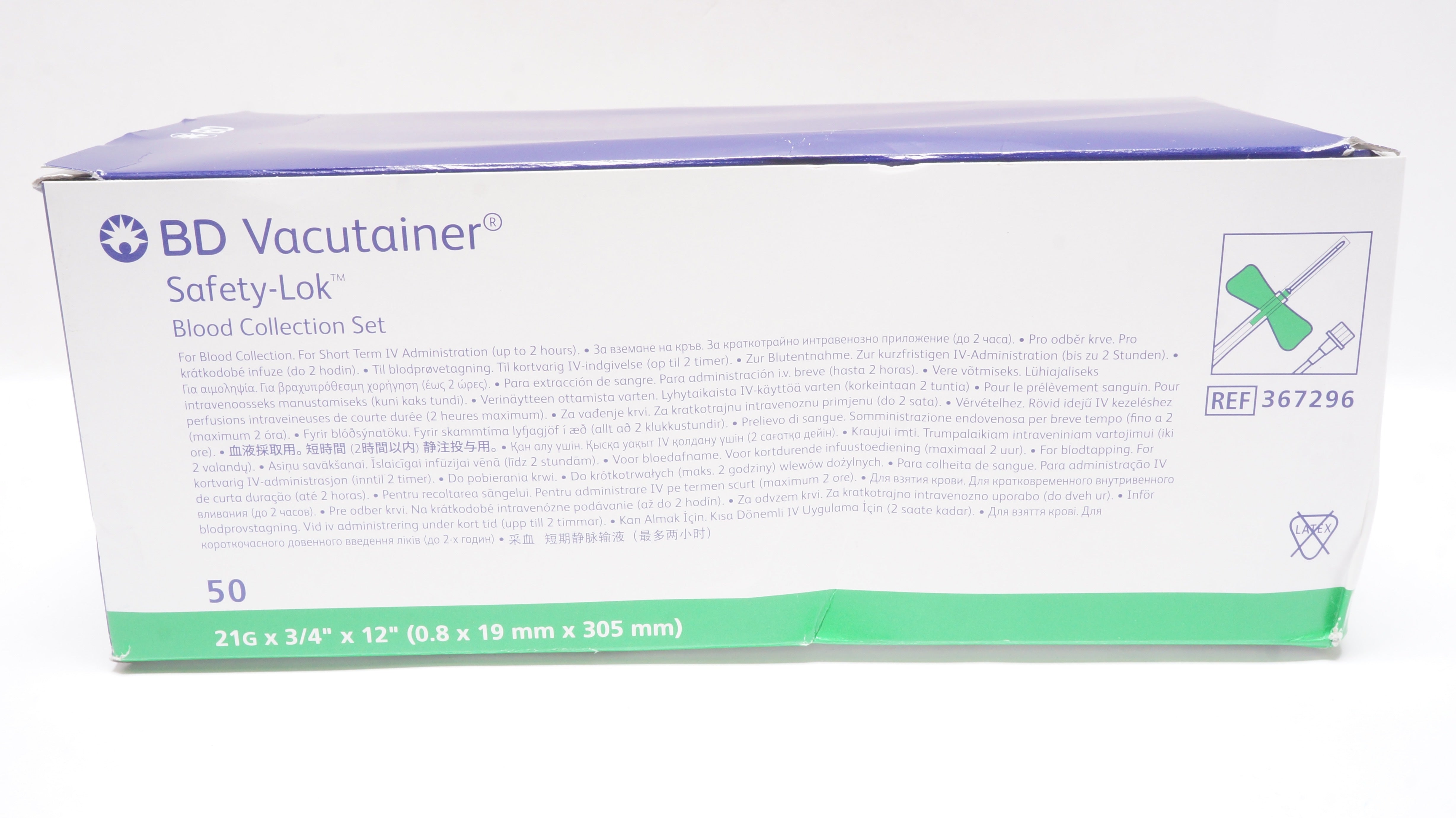 BD Vacutainer Safety Lok Blood Collection Set 21G x 0.75 inch 12 inch Tubing 50 per Box 4 per Case