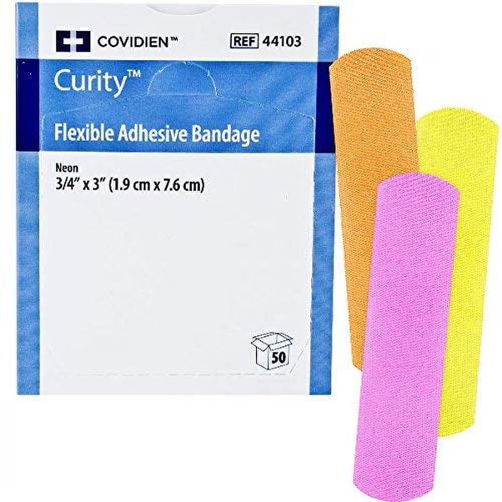 Curity™ Plastic Adhesive Bandages – Neon, 3/4" x 3" (SKU: 44103)