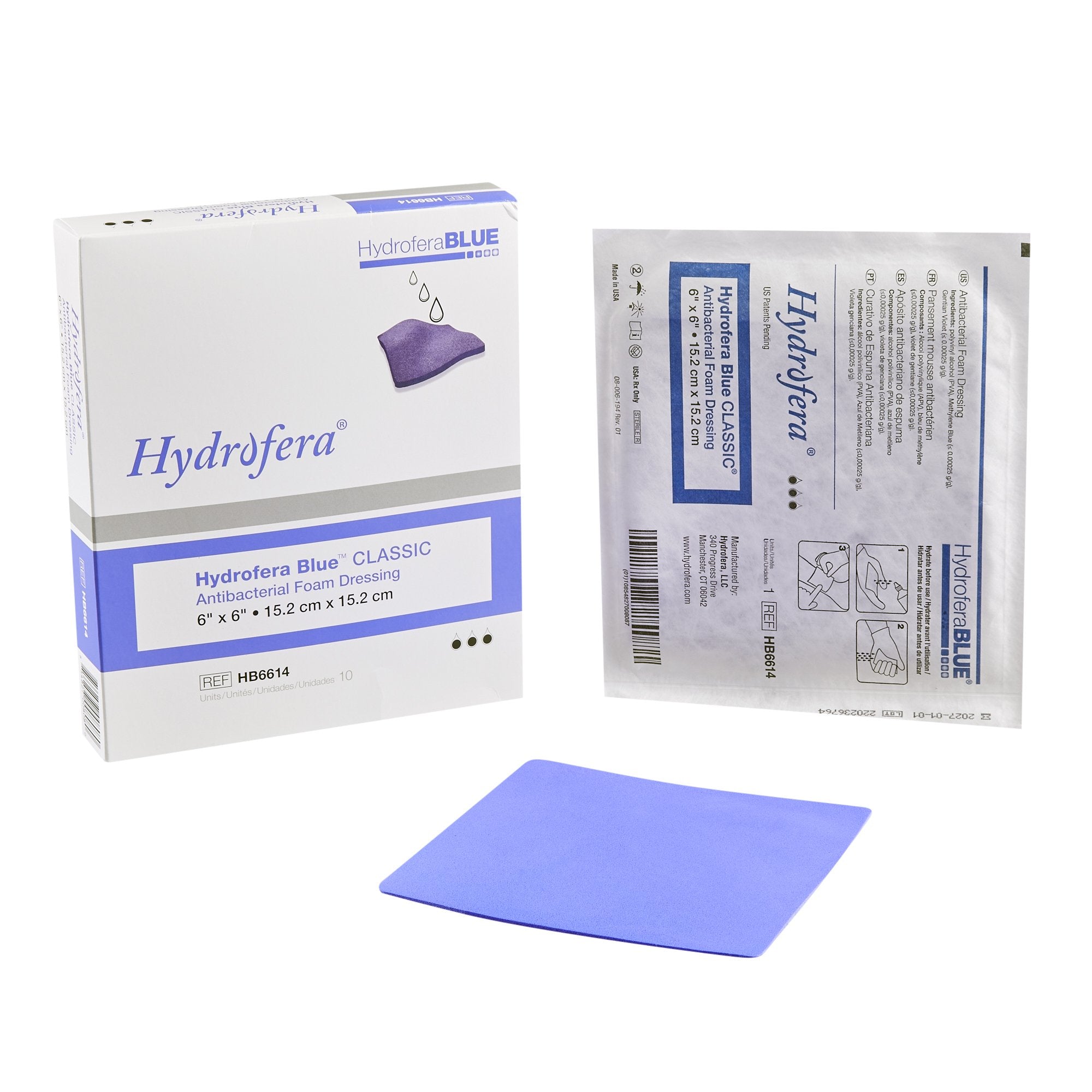 Hydrofera Blue® Bacteriostatic Foam Dressing – 6" x 6" (SKU: HB6614)