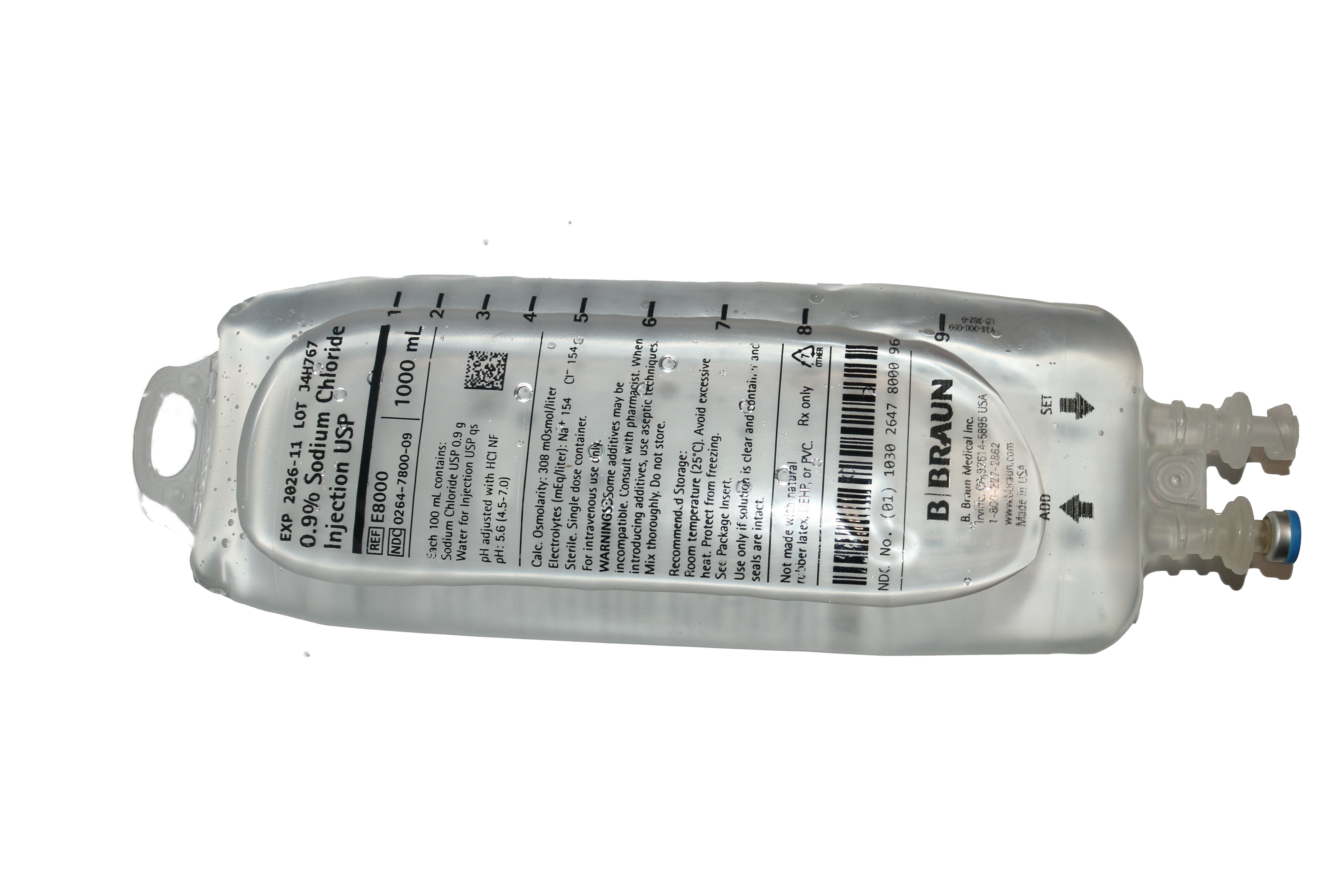 Braun E8000 - 0.9% Sodium Chloride Injection USP in E3 IV Container, 1,000mL