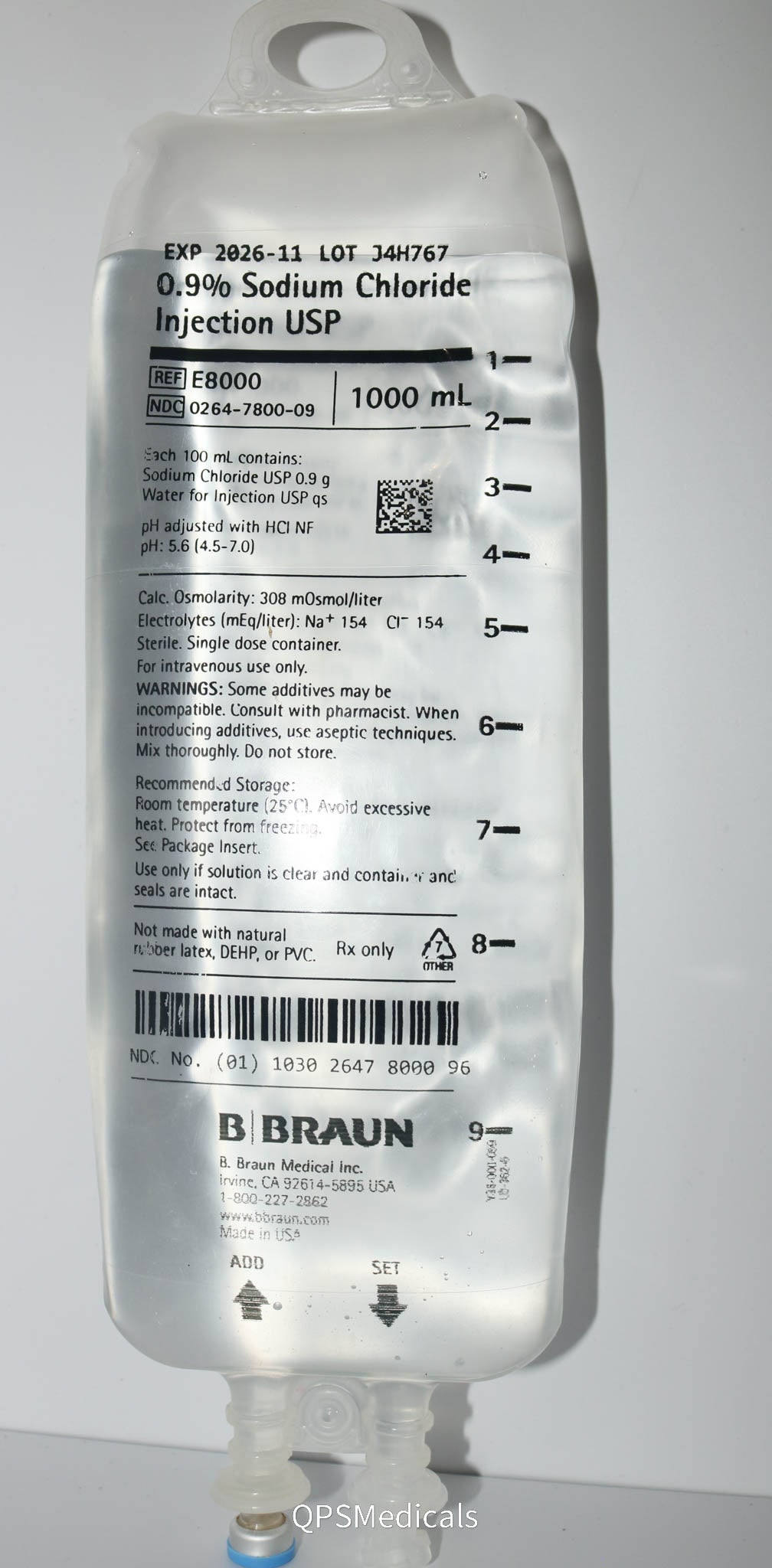 Braun E8000 - 0.9% Sodium Chloride Injection USP in E3 IV Container, 1,000mL