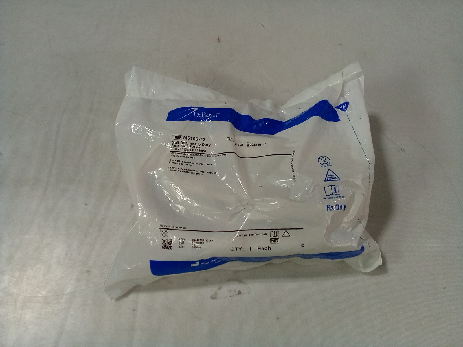 DeRoyal Heavy Duty Gait Belt with Metal Buckle Tiger Teeth (M5166)