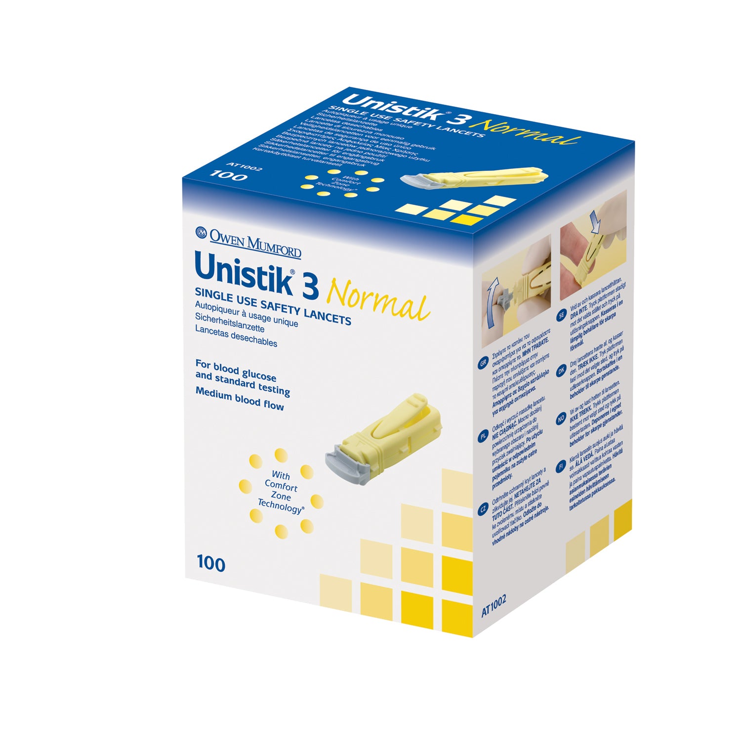 UNISTIK 3 NORMAL SAFETY LANCETS, 1.8MM DEPTH, 23 GAUGE, 100/BOX