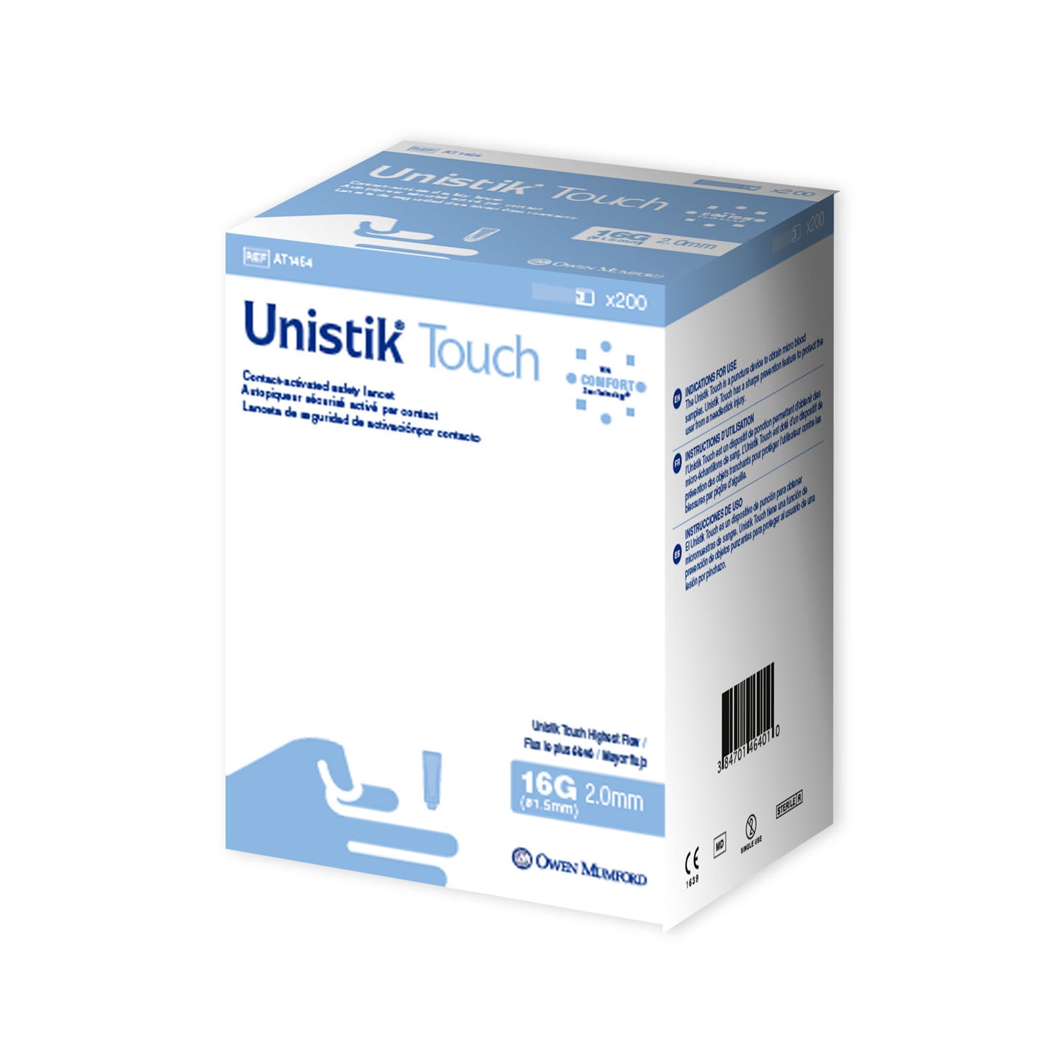 UNISTIK TOUCH LANCET FLOW, 16G X 2.0MM 200PCS/BOX