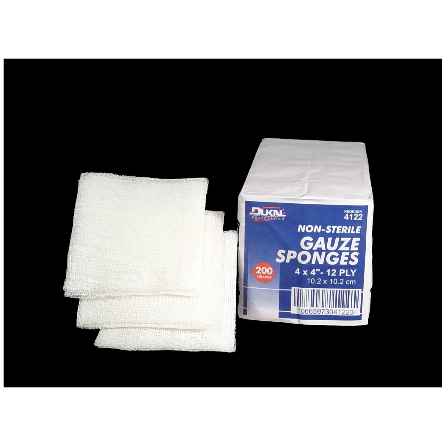 DUKAL WOVEN COTTON GAUZE SPONGES, 4\" x 4\", NON-STERILE, 12-PLY, 100/BG,