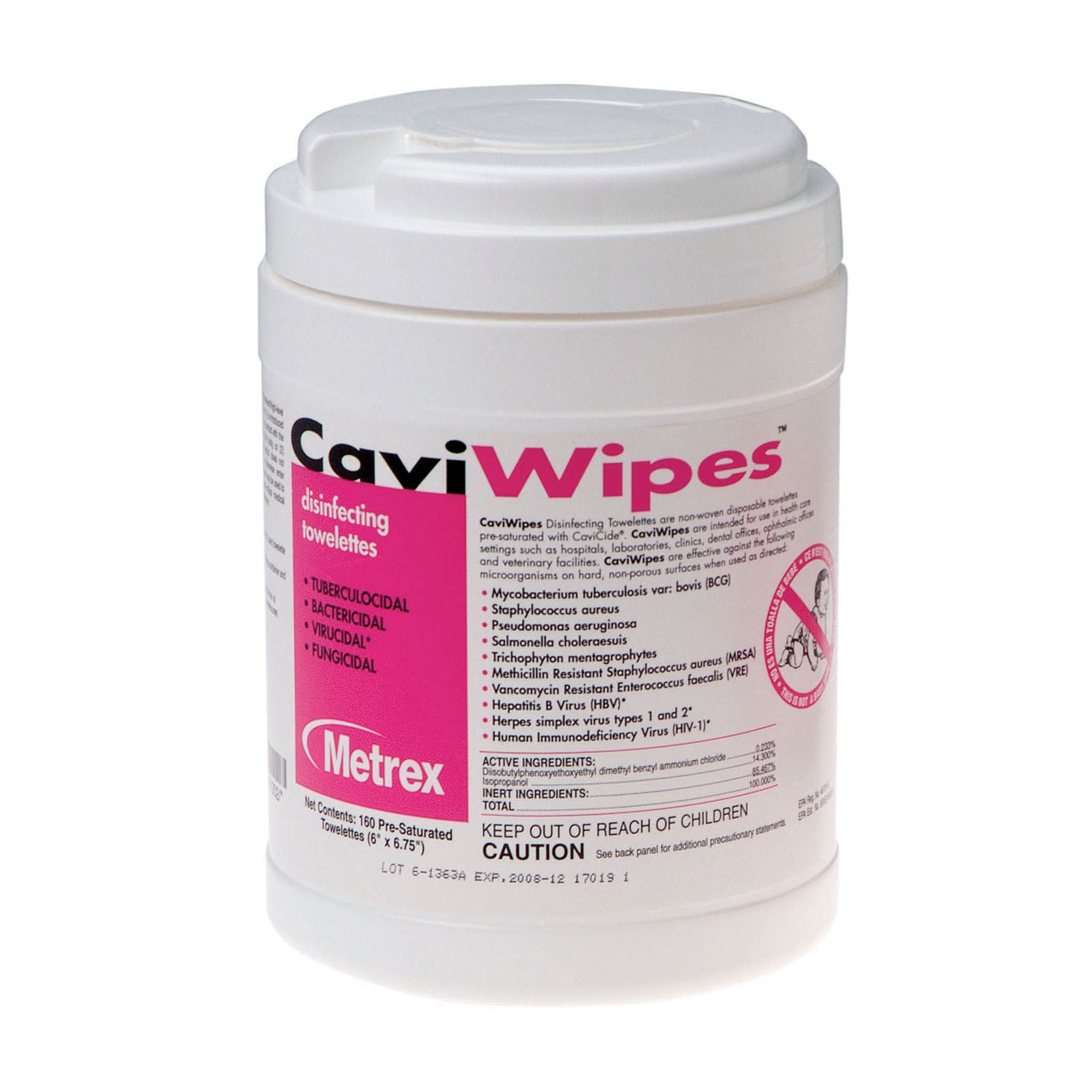 CAVIWIPES™ DISINFECTING TOWELETTES, 160 Wipes, 12 canisters/cs (40 cs/plt)
