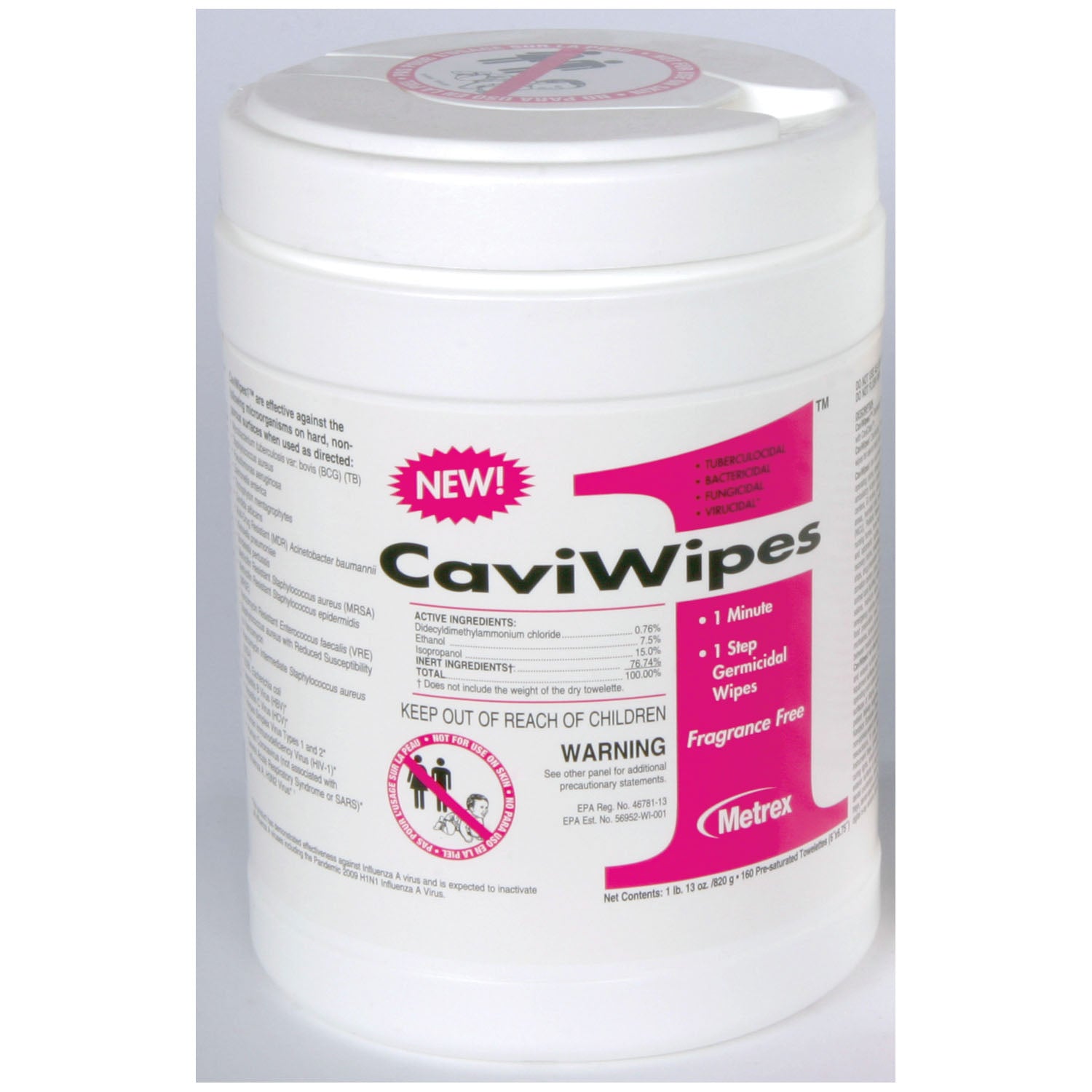 CAVIWIPES SURFACE DISINFECTANT LARGE 6" X 6.75" 160WIPES/CANESTER
