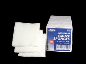 DUKAL WOVEN COTTON GAUZE SPONGES, 4\" x 4\", NON-STERILE, 12-PLY, 100/BG,