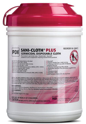 PDI SANI-CLOTH PLUS® GERMICIDAL DISPOSABLE CLOTH, Large 6\" x 6¾\", 160/canister, 12 canisters/cs (30 cs/plt)