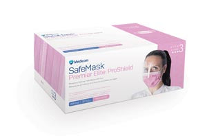 SAFE MASK® PREMIER ELITE PROSHIELD EARLOOP MASK WITH VISOR, ASTM Level 3, Pink, 25/bx, 4 bx/cs