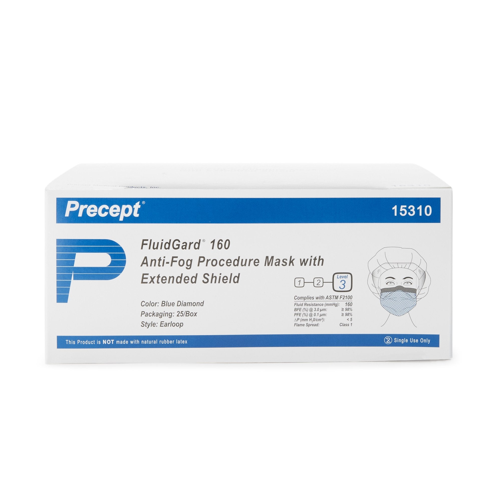 Aspen Surgical FluidGard Procedure Mask with Extended Shield – ASTM Level 3, Anti-Fog (SKU: 15310)