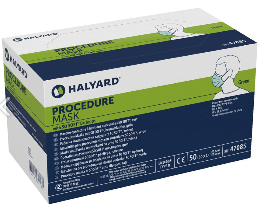 Halyard pleated procedure mask with earloops, Blue