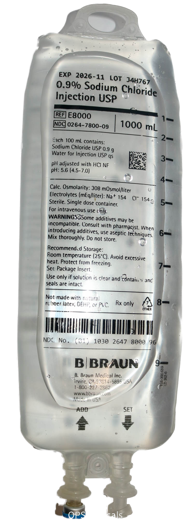 Braun E8000 - 0.9% Sodium Chloride Injection USP in E3 IV Container, 1,000mL
