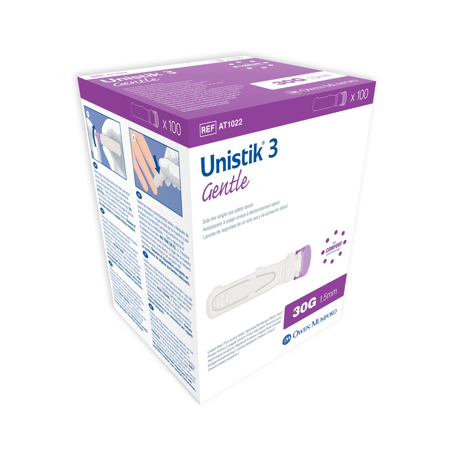 UNISTIK 3 INCISION DEVICE LANCET 30GX1.5MM SAFETY PURPLE 100PCS/BOX 40BOX/CASE