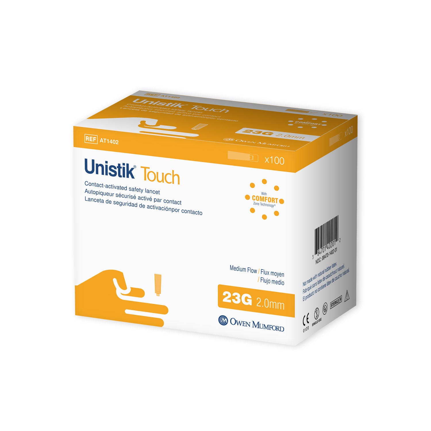 UNISTIK® TOUCH™ SINGLE USE SAFETY LANCET 23G x 2.0mm, 100/bx