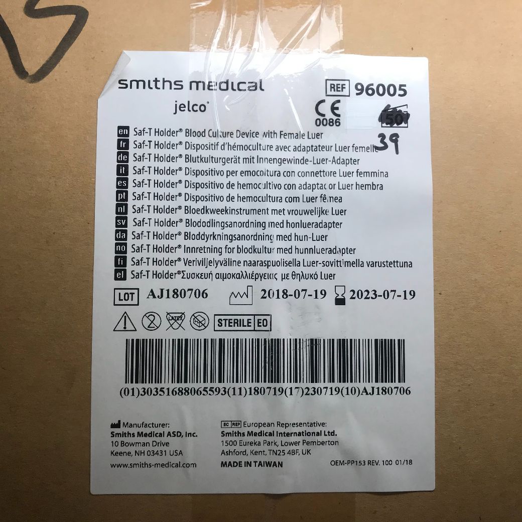 Smiths Medical Saf T Holder Blood Culture Device with Female Luer Adapter (96005)