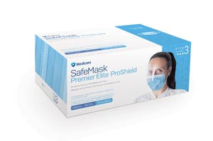 SAFE MASK® PREMIER ELITE PROSHIELD EARLOOP MASK WITH VISOR, ASTM Level 3, Blue, 25/bx, 4 bx/cs